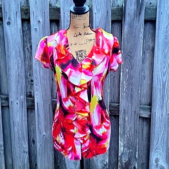 NEW Cato Accordion Pleat, Abstract Print Top with Ruffle Front - Picture 14 of 17